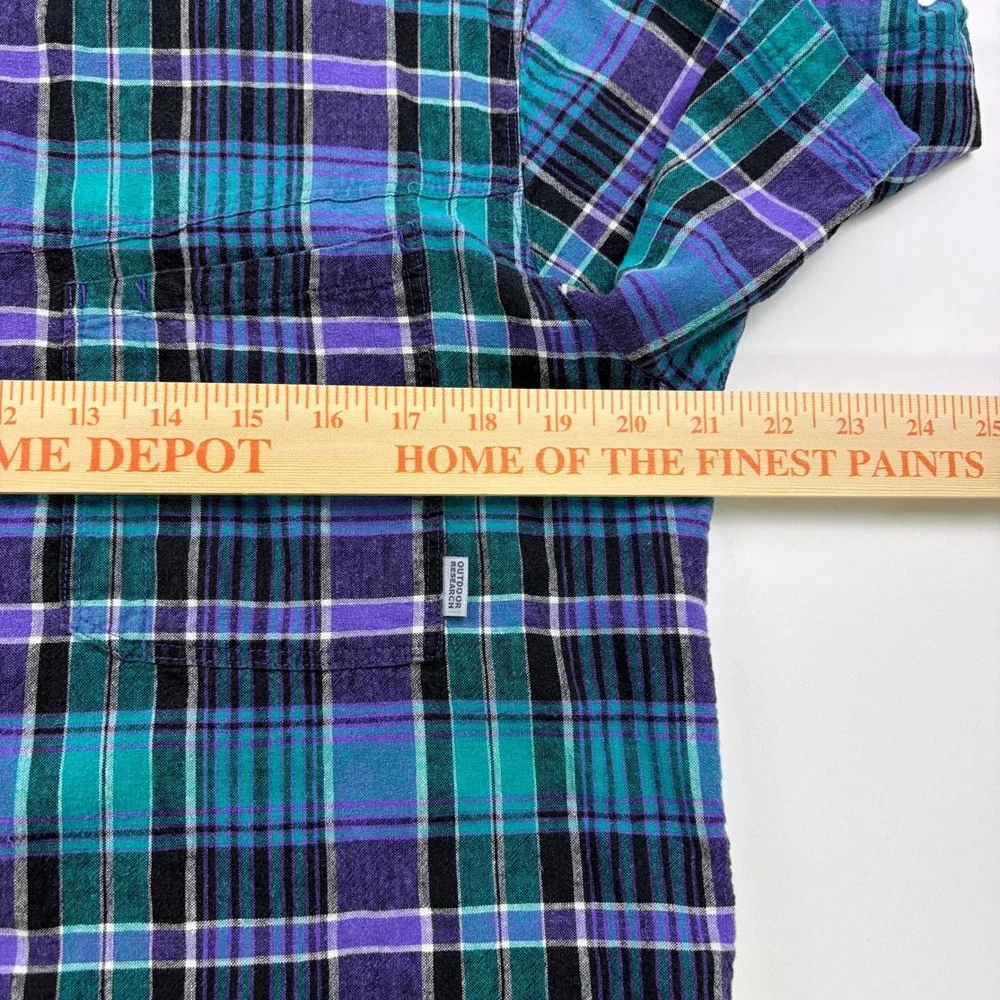 Outdoor Research Weisse Plaid Shirt Mens M Teal Purple Hemp Cotton S/S Button